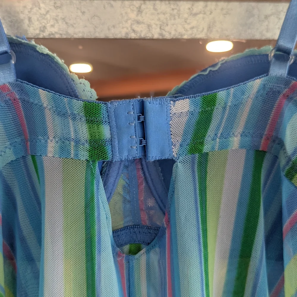 Vintage Y2k Fairy Rampage Medium Slip Striped Bustier Blue Green Chemise - Picture 8 of 13